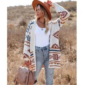 VICI Aztec Patterned Pocketed Cardigan Sweater
